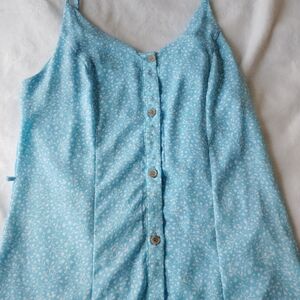 Sienna Sky Blue and White Backless, Sleeveless Dress Maxi Spring Dress, Medium